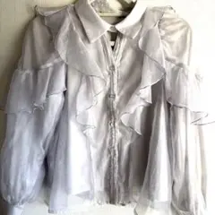 MAJESTIC LEGONマジェスティック フリル付き薄紫シースルーブラウス