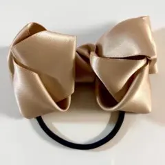 ヘアゴム リボン ベージュ ゴールド