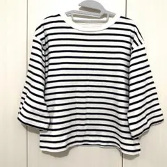 【美品】無印良品 ボーダーTシャツ XS〜S ブラック×ホワイト 綿100%