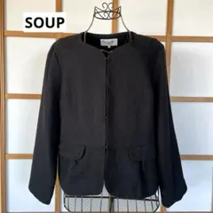 スープ　大きいサイズ　レディース　フォーマル　ノーカラー　ジャケット　5L 黒