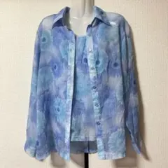 シアー花柄シャツ ブラウス トップス タンクトップ レイヤード 透け感
