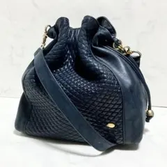 BALLY バリー 巾着 ショルダーバッグ ラムスキン ネイビー