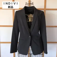 新品　インディヴィ　小さいサイズ　レディース　洗える　テーラードジャケット　濃紺