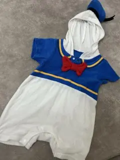 【美品】Disney ベビー　ドナルドダック フード付きロンパース　80cm