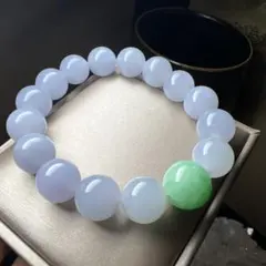 本翡翠、氷糯種大粒ラベンダー＆陽緑ブレスレット
