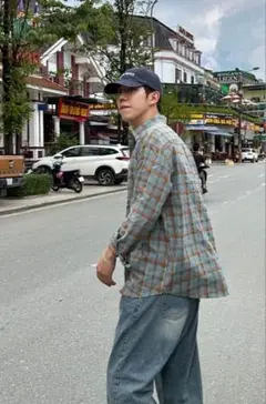 90s 長袖シャツ　チェック　ボックス　短丈　cityboy ノームコア　古着