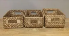 無印良品　ラタンボックス取っ手付・スタッカブル　3個