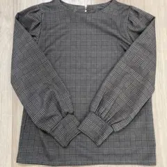 ブラウン系チェック柄 長袖カットソー　Mサイズ