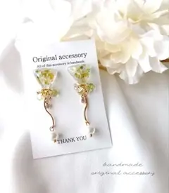 NEW 春色♡天然石・ペリドットのピアス・イヤリング　国産コットンパール