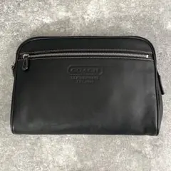 美品　 コーチ　クラッチバッグ　セカンドバッグ　レザー　型押しロゴ　ブラック