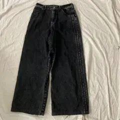 adidas P ESS WL D PANT ワイドレッグ ブラックデニム 黒