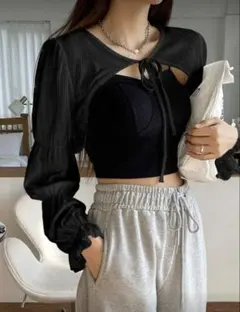 リボンボレロトップス ショート丈 ブラック SHEIN シーイン