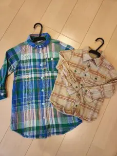 BREEZE110 & papp100 チェック柄長袖シャツ2点セット