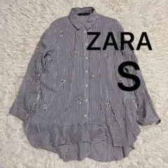 軽量花柄刺繍　ストライプ柄長袖シャツ トップス　Sサイズ