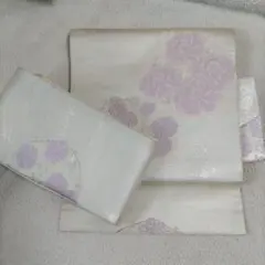 みど様専用603-49　訳あり　袋帯　二重太鼓2部式作り帯　四季の花　シルバー