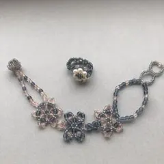 アクセサリー　ビーズ　ブレスレット　指輪　涼やか