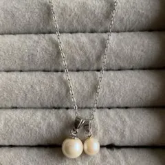 パール　8㎜　6㎜　ペンダントトップ2個セット（ステンレスチェーン付）