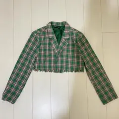 SHEIN ジャケット グリーン チェック柄 緑