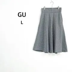 GU ジーユー≫フレアスカート L 白黒 ギンガムチェック ひざ下 デート♡美品