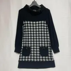 チュニック ワンピース 千鳥 格子 【M】 黒 レディース ポケット付き