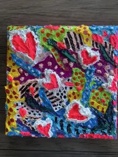 hearty「ハート達」抽象画　アクリル画　キャンバス15×15cm インテリア