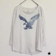 ★American Eagle【S】カットソー Uネック イーグル ホワイト 綿のサムネイル