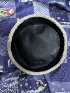 フェイクレザー　モコモコハット　冬用　帽子