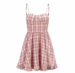 ピンク チェック キャミワンピース