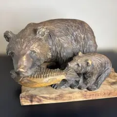 昭和レトロ　北海道　木彫り親子熊　工芸品