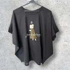 ドルマン袖 プリントTシャツ カットソー 黒 FREESIZE