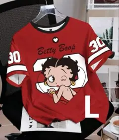 半袖Tシャツ L BettyBoop ベティちゃん　赤　伸縮　ブラック　レッド