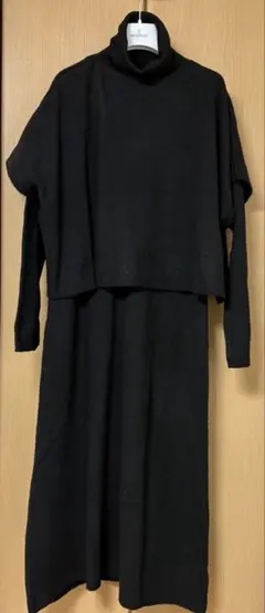 ブラック ロングニットワンピース L