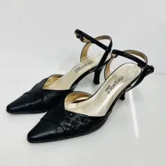 新品並 elegance卑弥呼 黒パンプス 上品サンダル 22.5