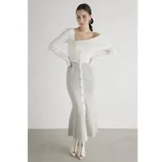 rienda アシンメトリーツイードKnit OP GRY