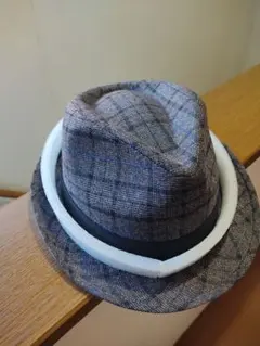 チェック柄ウール混紡ハット Mサイズ