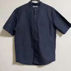 ユニクロ　ネイビー 半袖シャツ バンドカラー