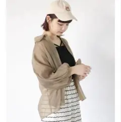 ehka sopo シアーバルーンスリーブブラウス　モカ