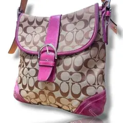 □希少色□COACH SOHO シグネチャー ショルダーバッグ ピンク - メルカリ