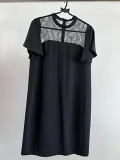 レース切り替えフリル袖黒ドレスのサムネイル