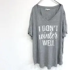 美品✨Tシャツ Ｖネック グレー ロゴプリント 夏服 春服 カジュアル 半袖