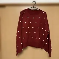ハート柄ニットセーター バーガンディ
