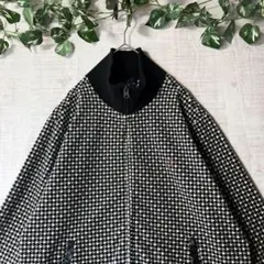 フレッドペリー ベロア トラックジャケット 黒 白 刺繍 千鳥格子柄 合皮 M