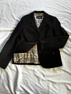 バーバリーロンドン黒 テーラードジャケット チェック柄裏地