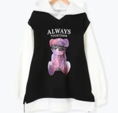 くま トレーナー　パーカースウェット ゆめかわ熊シロクロ目隠し白黒病みかわ　地雷