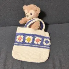 ニットトートバッグ　花モチーフ