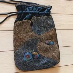 ビーズ 刺繍 巾着袋 豪華 ショルダーバッグ 総ビーズ ポーチ 小物入れ