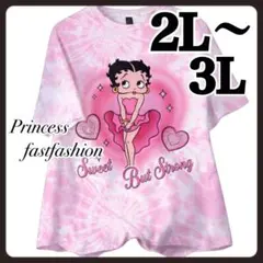 【2L～3L／ピンクムラ染め】Betty Boop 半袖Tシャツ 大きいサイズのサムネイル