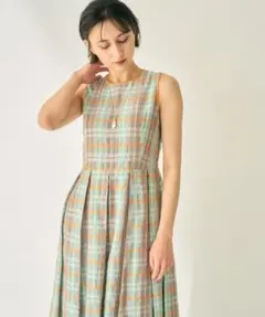美品 ANAYI アナイ マドラスチェックシャツワンピース フレア ベルト 