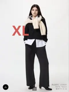 ウォームフリースストレートパンツ　黒　XL
