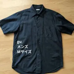 GU リネンブレンドシャツ 半袖 ネイビー M